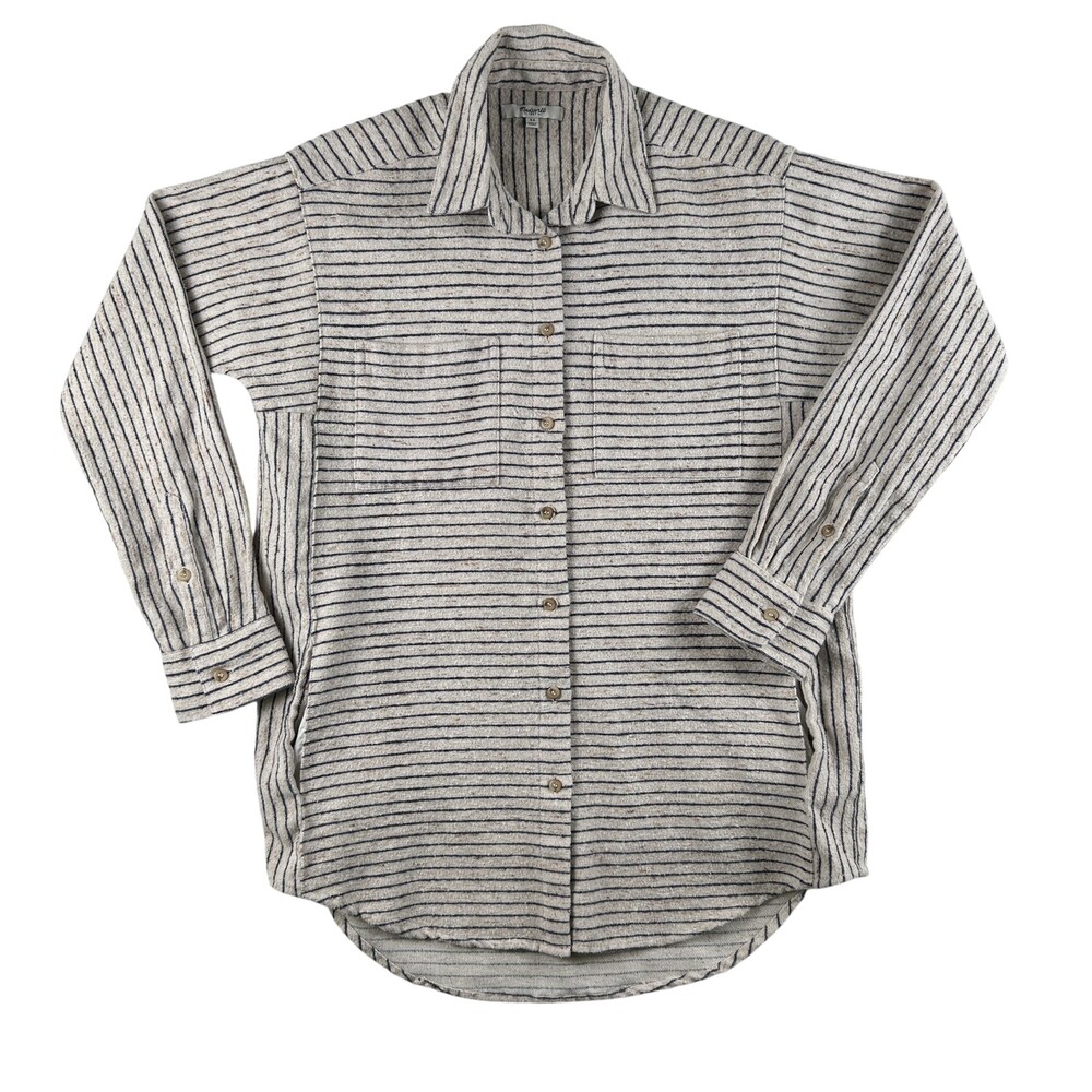 Madewell Shirt Womens XS Striped Knit Button Up Tunic Pockets Shacket Flannel